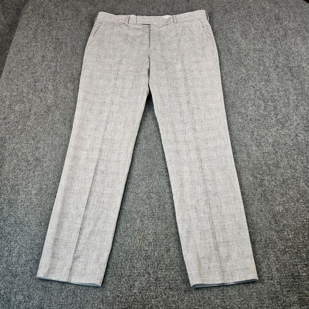 Moss London Slim Fit Trousers Grey Glen Check Dress Pants 36R NWT